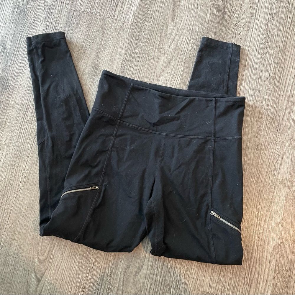 ATHLETA Black Zipper Pockets Full Length Leggings